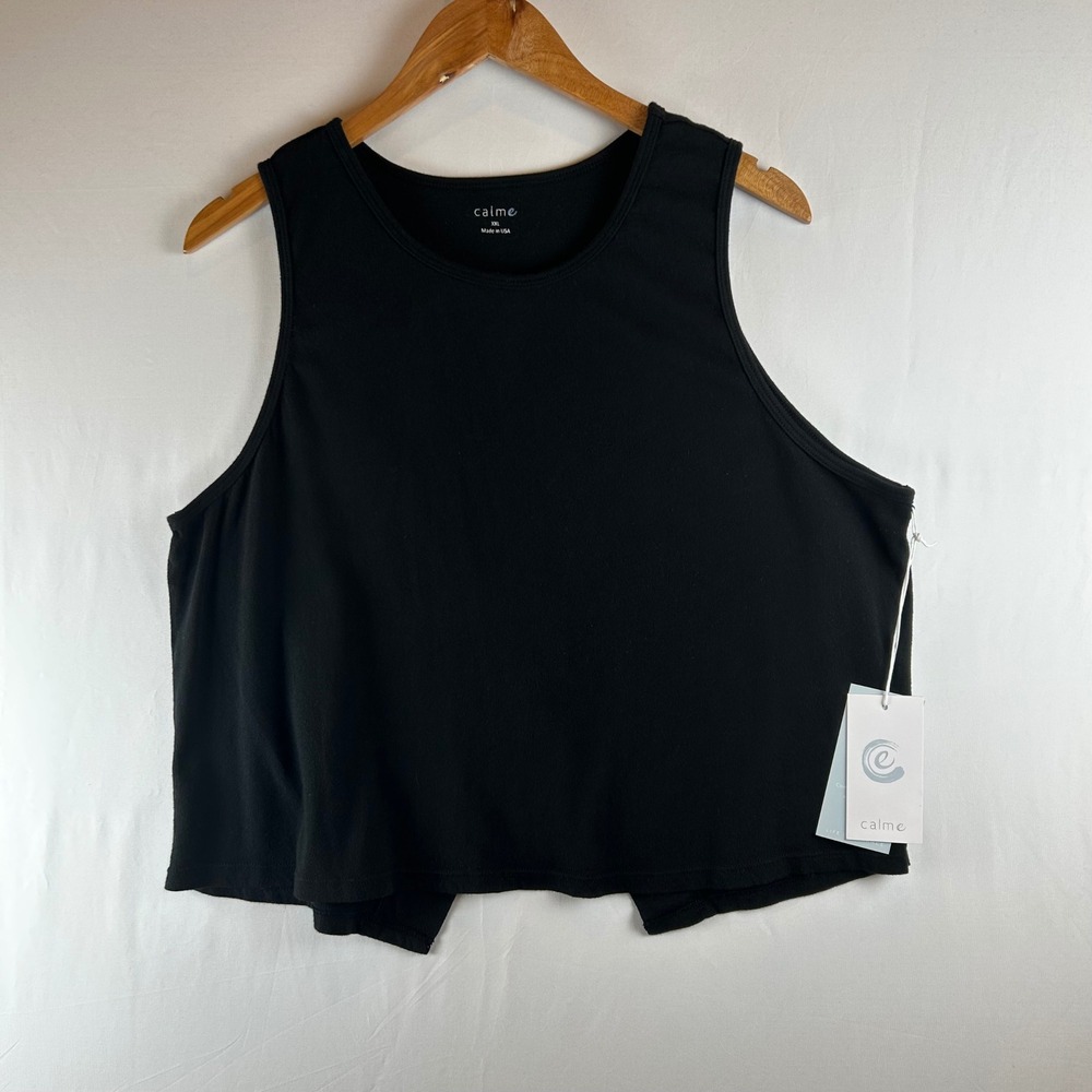 Johnny Was Calme Women XXL Black Organic Cotton Cross Back Tank Top Onyx NEW
